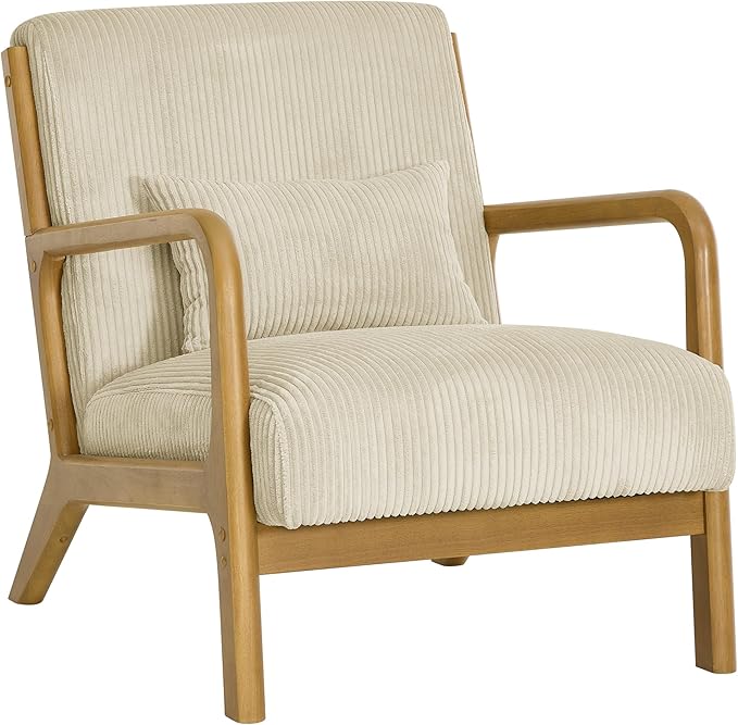 Modern Accent ChairsWaiting Room Chairs with Solid Wood Frame &amp Soft CushionArm Chair with Accent Pillows for Living Room BalconyBedroom (Beige)