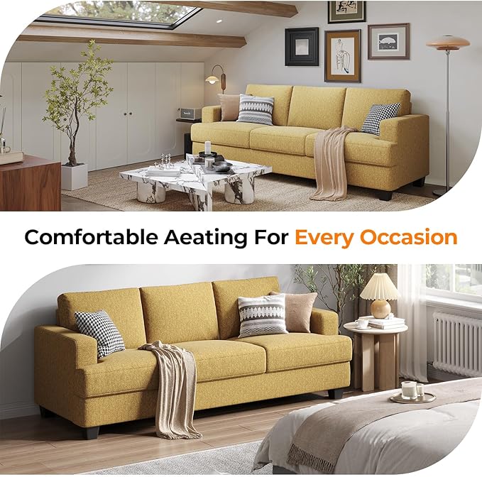Fadware Sofa Couch 3 Seater Sofa with Suppleness Armrests Fabric Deep Seat Sofa with Upholstered Cushion&amp Backrests Modern Comfy Couch for Living Room Apartment