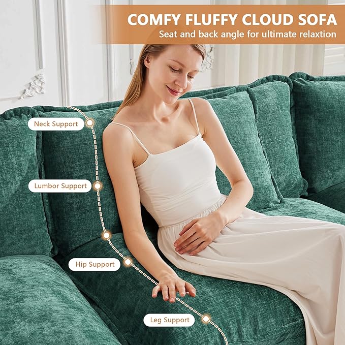 Setawix Modern Modular Sectional Sofa 78 Upholstered Chenille Loveseat Comfy 2-Seater Sofa Oversized Deep Seat Fluffy Cloud Couch with 2 Throw and Arm Pillows for Living Room Bedroom Office Green