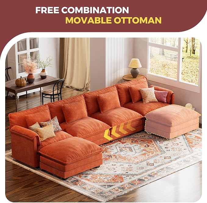 ELUCHANG Ottoman for Modular Sectional Cloud Couch Deep Seat Sofa for Apartment Living Room and Bedroom Easy Assembly Chenille Terracotta