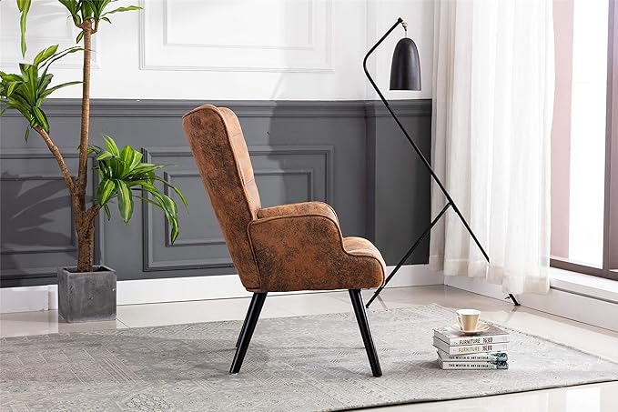 Accent Chair Living Room/Bed Room Modern Leisure Chair Coffee Color Microfiber Fabric