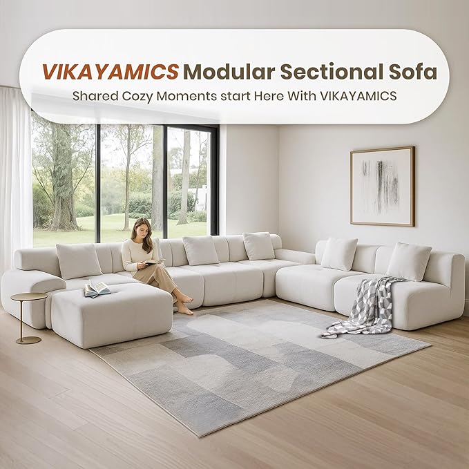 122 Modular Sectional Sofa Convertible L-Shape Cloud Couch Corduroy Upholstered Boneless Sofa Set with Deep Seat &amp Movable Ottoman No Assembly Needed for Living Room Bedroom Home Office Bei