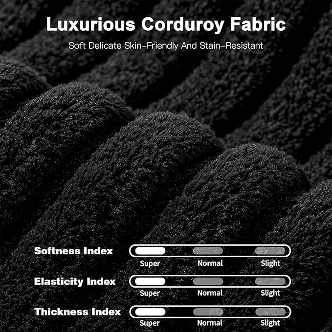 108'' Modular Sectional Sofa with Ottoman Corduroy Cloud Sectional Couches for Living Room High-Back Modern L Shaped Boneless Couch Deep Seat 3 Seater Sofa No Assembly Required Black