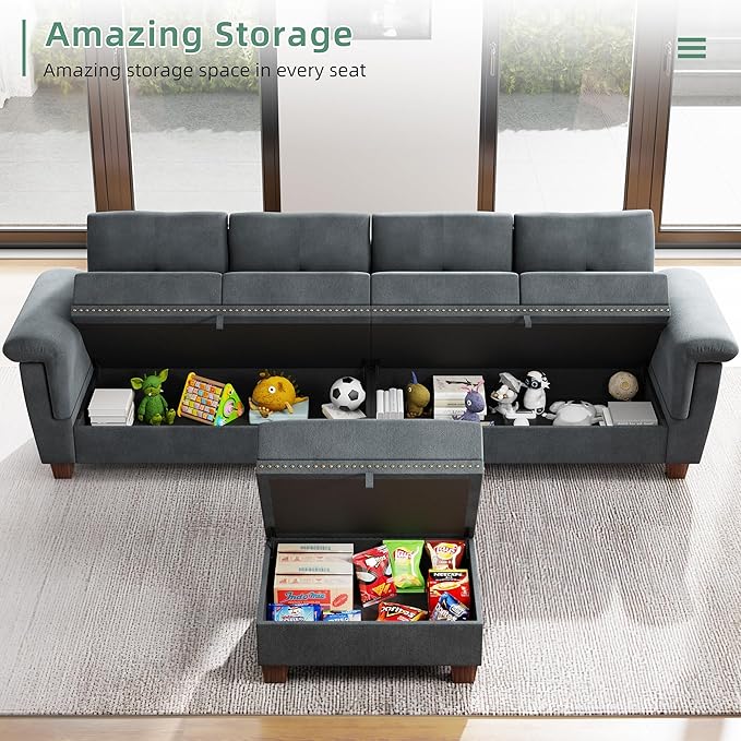 Shintenchi Sectional Couch Convertible L Shaped Couch with Storage Modular Sectional Sofa with Storage Ottoman for Living Room Apartment Office Dark Gray