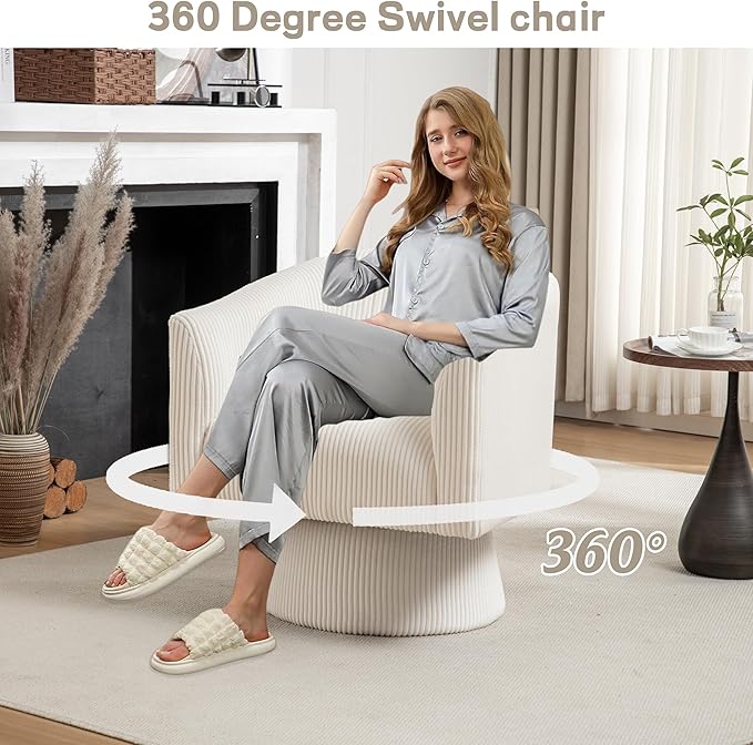 Swivel Accent Chair Modern 360° Barrel Chair Corduroy Upholstered Single Sofa for Living Room Bedroom(Beige)