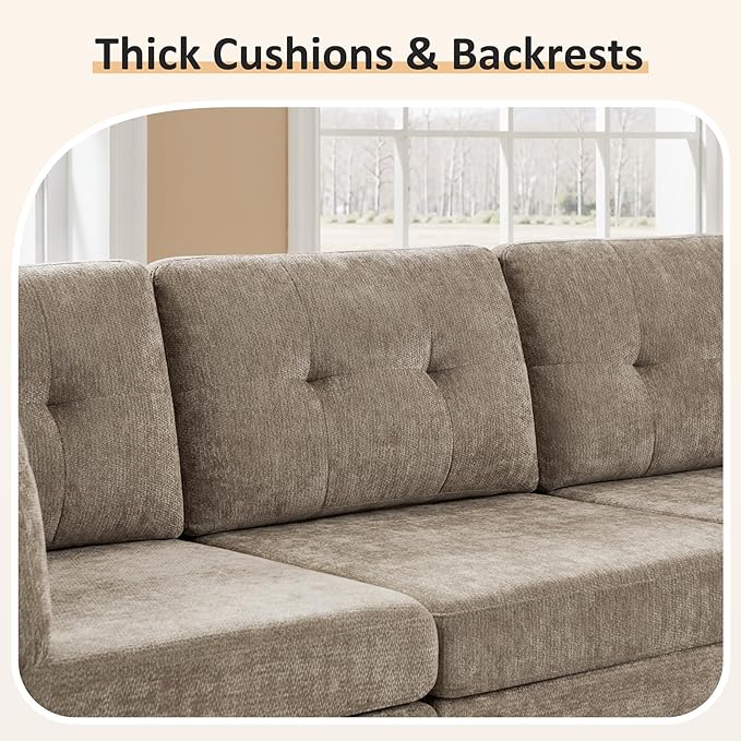 VANOMi 6 Seater Modular Cloud Sofa 118 Convertible Sectional Cloud Sofas &amp Couches for Living Room Comfy Chenille Sectional Couch Sofa for Living Room Apartment Office Camel L/U Shaped