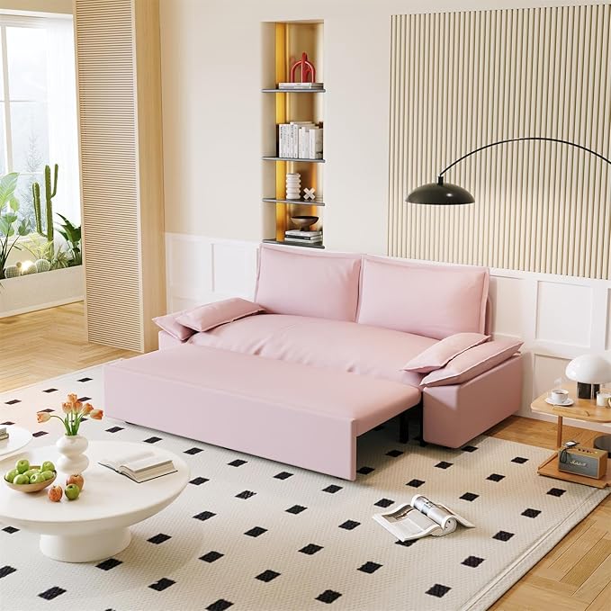 Pull Out Sofa Bed Queen 3 in 1 Convertible Sleeper Sofa Couch with Pullout Bed Comfy Futon Sofa cama moderno Velvet Recliner Loveseat for Living Room Apartment Small Space 70 Pink
