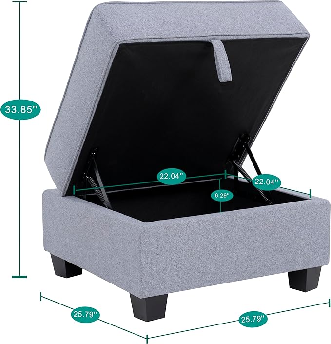 Naomi Home Modular Square Ottoman for Sectional Sofa Storage Ottoman Footrest Cube Seat Air Leather Upholstered Stool for Living Room Bedroom Entryway – Black
