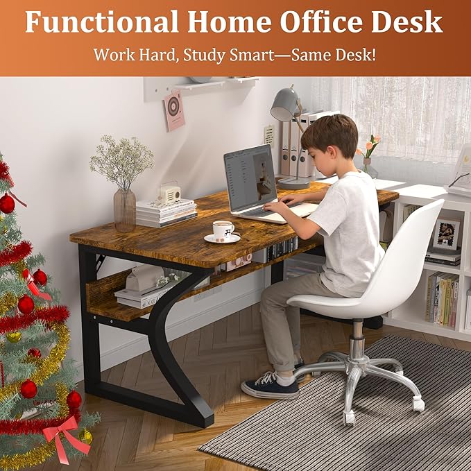 AZN Computer Desk 47'' Computer Desk Home Office Desks w/Storage Home Office Desks w/U-Size Metal Frame for Home Office Bedroom Study Writing Work Table w/Water-Resistant Scratchproof Surface