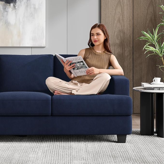 89 Inch Sofa with Extra Deep Seats Oversize 3 Seater Sofa for Living Room Modern Couch and Sofa Comfy Armrests and Seats and Backrests Easy Installation Corduroy Fabric Blue