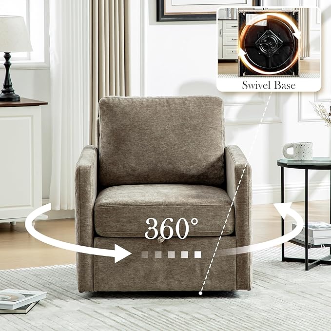 Aoiy &amp Wifon 29.5''W Swivel Accent Chair Set of 2 Comfy Modern Square Arm Chair with Hidden Storage for Living Room/Bedroom/Office Chenille Taupe