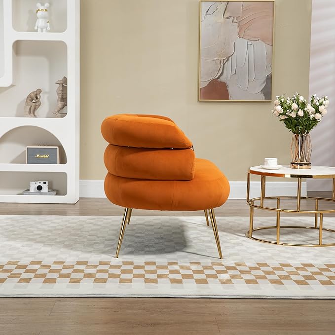 50” Velvet Loveseat Sofa Chair Mid Century Modern 2-Seater Small Love Seat for Small Spaces Accent Arm Chair with Golden feet Comfy Upholstered Leisure Couch for Living Room (Orange)