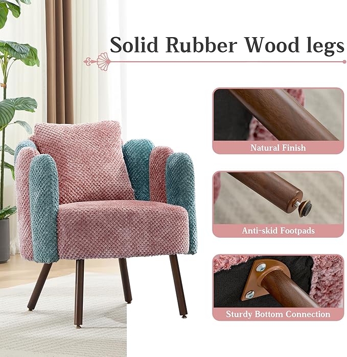 Accent Chair for Bedroom Shell Shaped Corduroy Vanity Chair with Pillow Living Room Decorative Armchair with Removable Petal Backrest Small Single Reading Sofa for Makeup Nail Office