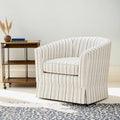 GDFStudio Swivel Accent Chair Upholstered Club ChairComfy Lounge Single Arm SofaModern Reading Chair for Living Room Bedroom Office28.75 x 28 x 27 300 Lbs Heavy Duty Beige Blue Stripe