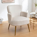 Trendy Velvet Accent Chair with Gold Metal Legs Upholstered Armchair for Small to Mid-Size Spaces Modern Living Room Bedroom Vanity Desk and Entryway Ivory