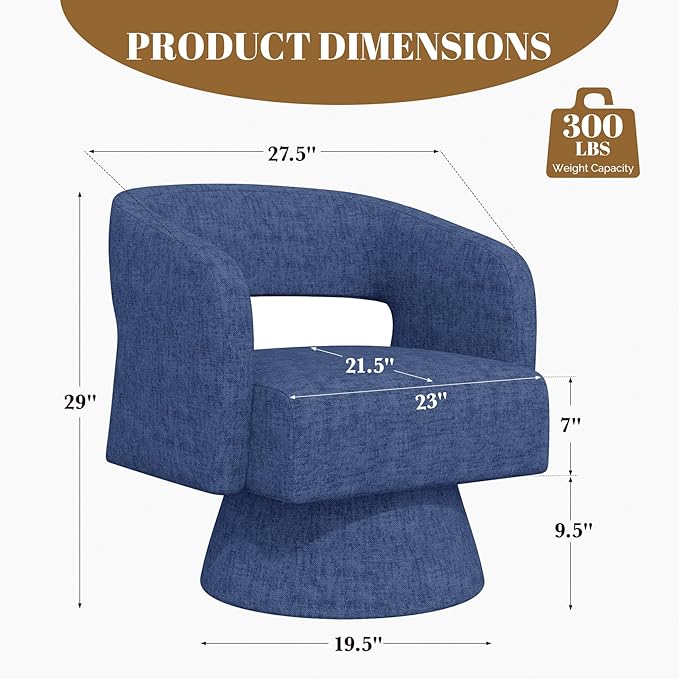 Swivel Barrel Accent ChairOversized Chenille Upholstered Round Swivel ChairModern Luxury 360 Degree Living Room Vanity Chair for Bedroom OfficeBlue2PCS