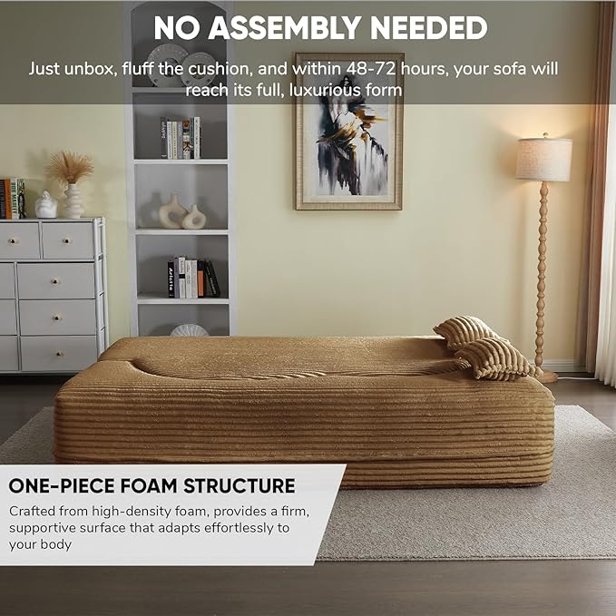 JOYBASE 78in Sofa Couch Convertible Oversized Cloud Loveseat Minimalist Sleeper Sofa Bed for Living Room Apartment Office No Assembly Required (Camel Corduroy)