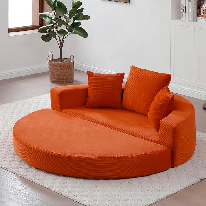 67 Round Convertible Folding Sofa Bed Boneless Couch Loveseat Floor Sleeper Chaise Lounge for Living Room Apartment Dorm Small Spaces Orange