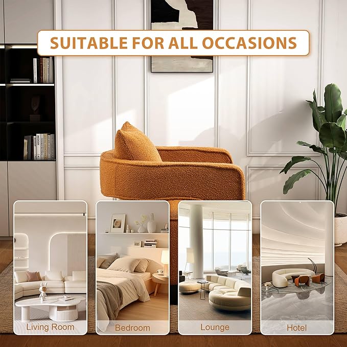 Aoiy &amp Wifon 28.95 W Swivel Accent Chairs for Living Room 360 Degree Swivel Barrel Chair Living Room Accent Chair Boucle Caramel
