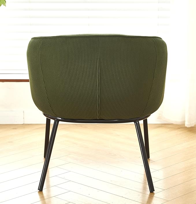 Modern Corduroy Accent Chair with Channel Back Design Black Metal Legs and Soft Upholstery Comfortable Seating for Living Room Bedroom or Office Greenish Blue
