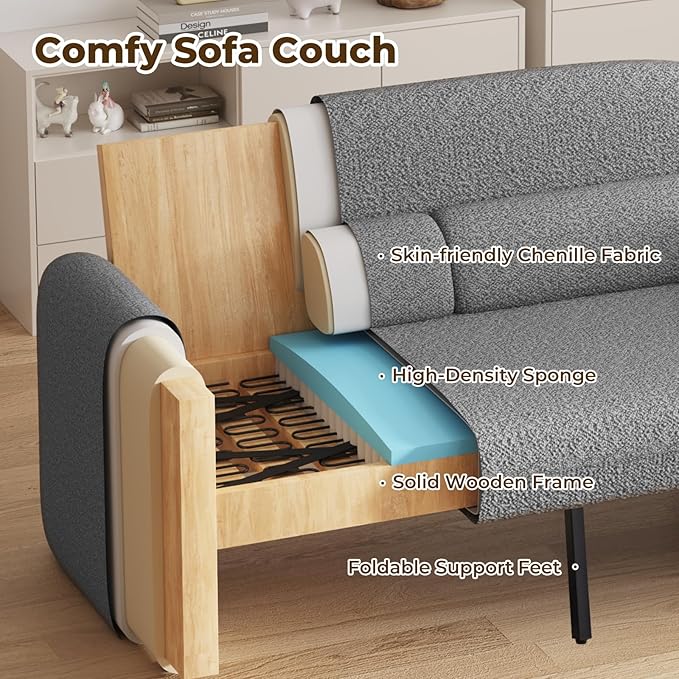 Furnimart Modern Loveseat Sofa 54 2-Seater Boucle Sofa Comfy Upholstered Minimalist Couch Small Couches for Small Spaces Apartment Office Living Room Bedroom Dorm Chenille Grey