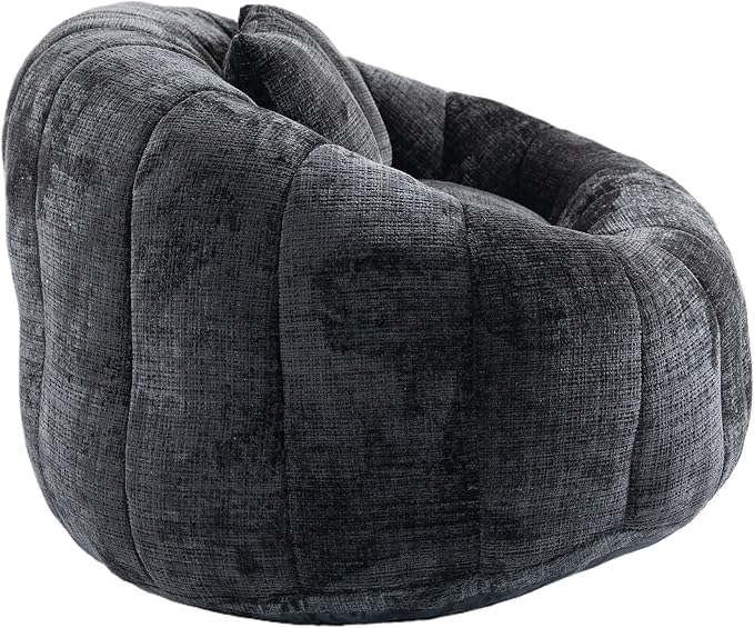 GDFStudio Colomt Lounge Chair Upholstered Lazy Sofa Chair 2 Seater Couch Comfort Chenille Loveseat Ready to Use Bean Bag Chair Soft Seating Lounge Reading Sofa for Living Room Bedroom Black
