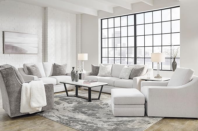Signature Design by Ashley Maitelynn Contemporary Sofa with Accent Pillows Reversible Cushions and Sloped Arms Light Gray