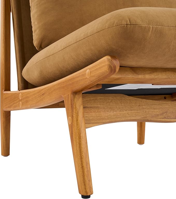 Christopher Knight Home Vista Low Profile Accent Chair Set of 2 with Removable Cushion Solid Wood Armless Lounge Chair Fabric Comfy Reading Chair for Bedroom Mocha+Natural