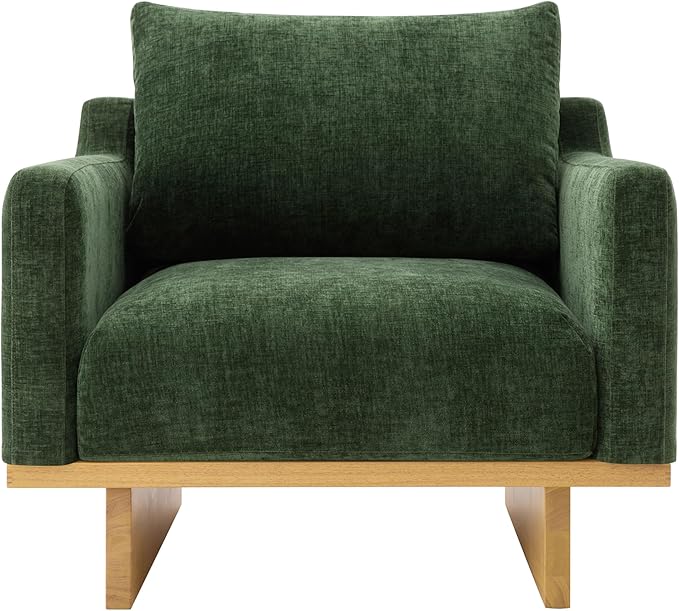 Christopher Knight Home Modern Minimalist Accent Chair with Solid Wood Frame Soft Cushions Spacious Seat Living Room Bedroom Reading Chair Green