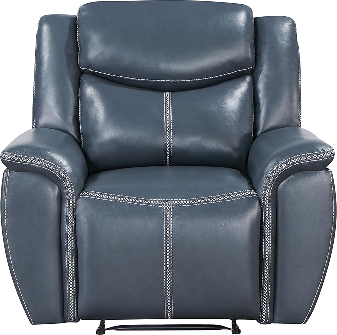 Coaster Home Furnishings - Sloane - Faux Leather Upholstered Recliner Chair with Manual Reclining Padded Arms and Pull Handle - Living Room - Blue - 610273