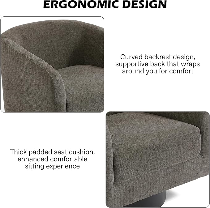 Swivel Barrel Accent Chair Modern Round Chenille Fabric Arm Chair for Living Room Bedroom Comfy Club Reading Chairs for Adults（Chenille Fabric Tan Set of 2
