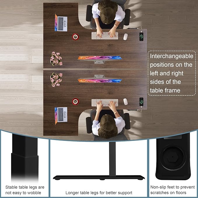 Fromann Standing Desk Frame Electric Height Adjustable Desk Legs Sit Stand Up Table Base Dual Motor L Shaped Corner with USB for Home and Office (Black)