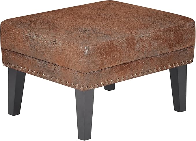 Mid-Century Modern Accent Chairs with Ottoman Footstool Set Wingback Club Chair with Footrest Set Nailhead Trim | Solid Wood | Vintage Distressed Including Chair and Ottoman