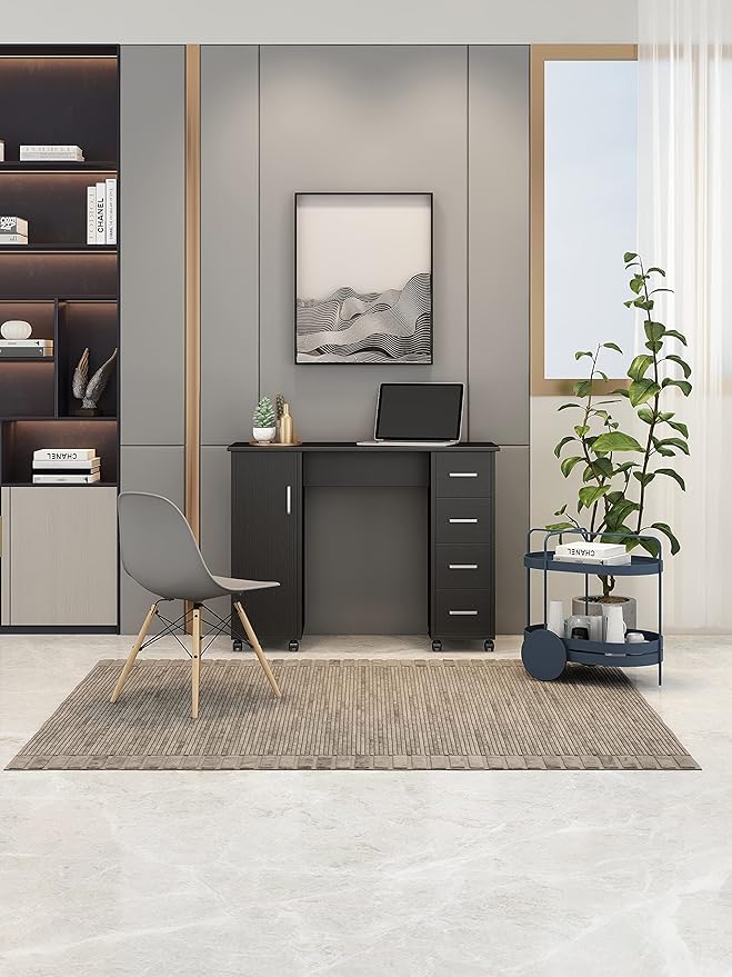 Home Office Computer Desk Table with Drawers White Black