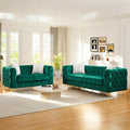 2 Piece Velvet Chesterfield Sofa Set Mid-Century Modern Love Seat Button Tufted Couch with Curved Arms Gold Metal Legs Deep Seat Comfortable Living Room Set Furniture (Green Couch and Loveseat)