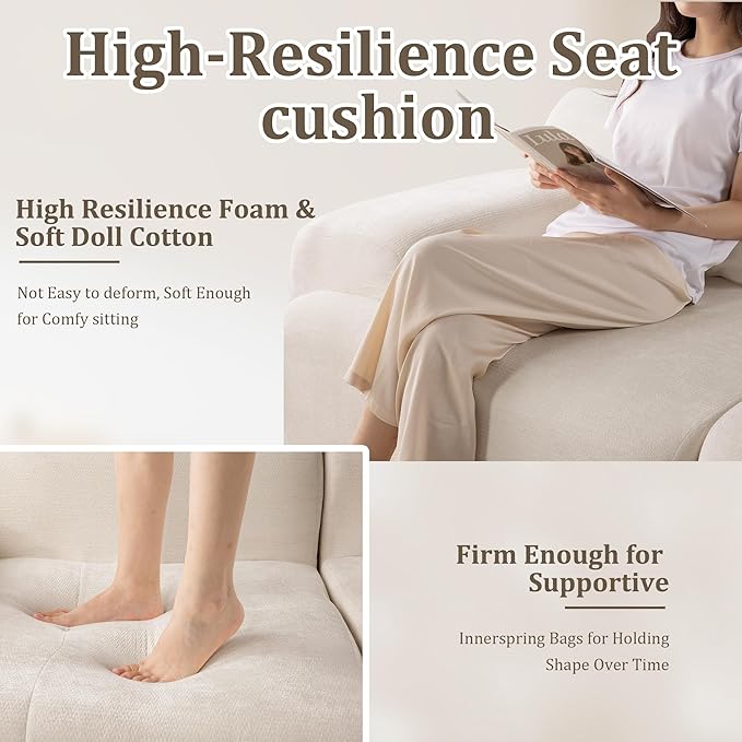 108 Cloud Sectional Couch Comfort U Shaped Boneless Couch for Living Room Extra Deep Seats No Assembly Minimalist Modular Sofa Corduroy (Off-White U-Shaped:3+2)
