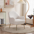 Modern Soft Green Teddy Fabric White Ergonomics Accent Chair Living Room Chair Bedroom Chair Home Chair with Gold Legs and Adjustable Legs Family Room Sofa Armchair Furniture for Indoor Home (White)