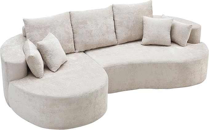 kevinplus 106'' Sectional Curved Sofa Sponge Couch with Chaise Lounge for Living Room L-Shape Modern Sectional Sofa Couch No Wood Structure &amp No Assembly 72 Hour Rebound Silver