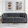 mikibama Modern Chesterfield Velvet Sofa 77 Inch Sectional Sofa Luxury 3 Seater Upholstered Tufted Couch with Nailhead Arms and 2 Pillows for Living Room Bedroom Apartment(Grey)