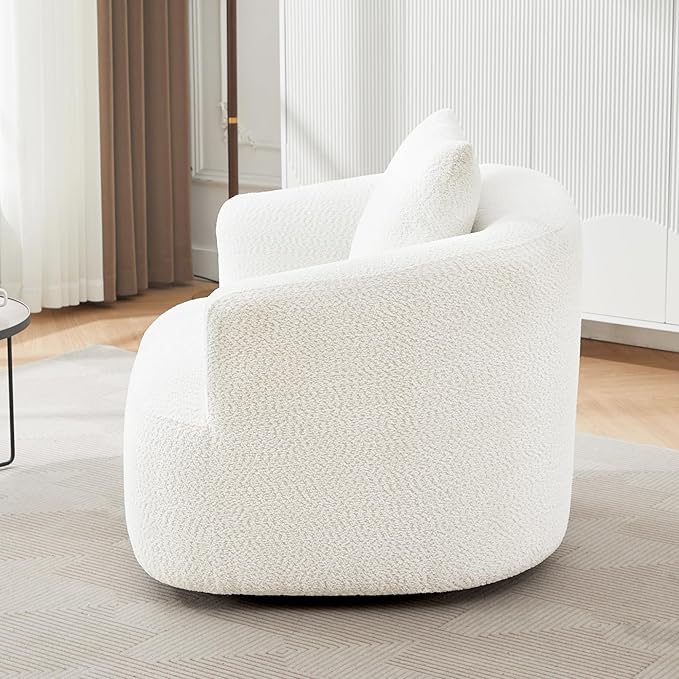 360-Degree Swivel Accent Chair 38.2 Chenille Upholstered Swivel Barrel Sofa Chair with a Throw Pillow Ergonomic Rounded Armrests Single Sofa for Living Room Office (Beige/509)