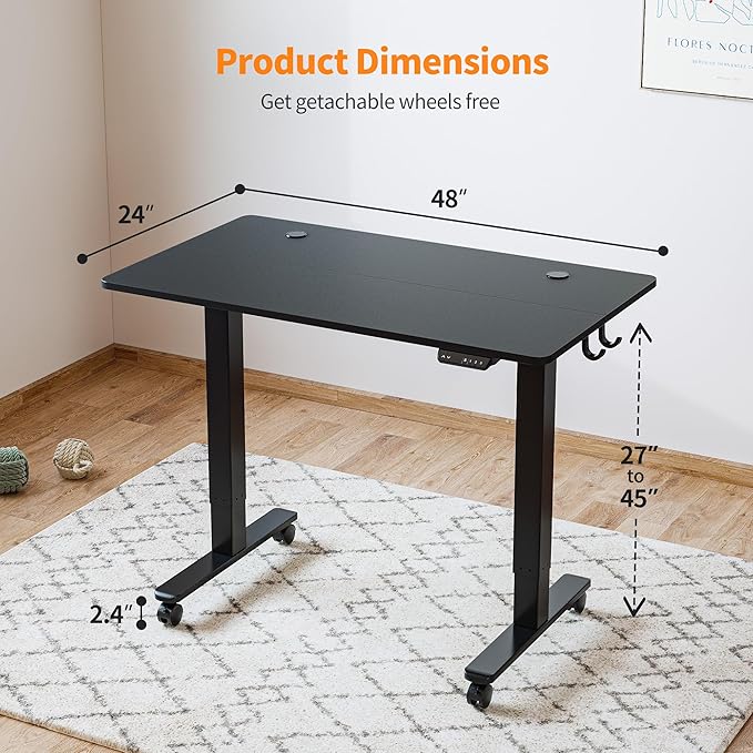 BANTI 48'' Electric Standing DeskAdjustable Height Stand Up DeskSit Stand Home Office Desk Black Top