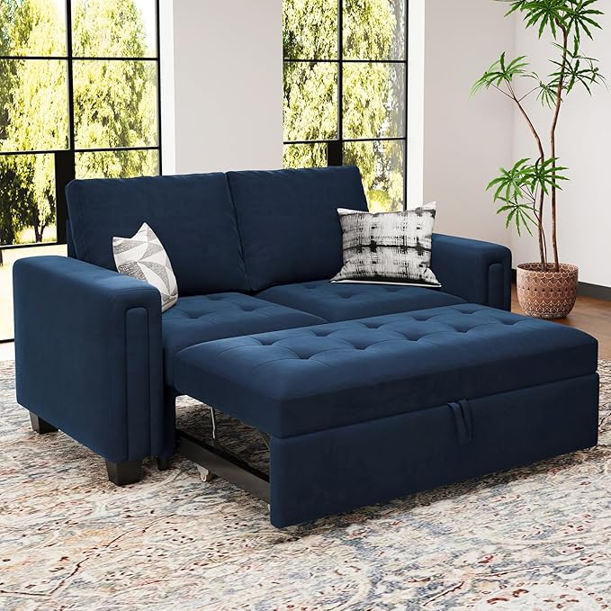 Belffin Pull Out Sofa Bed Module Part for Modular Sectional Sleeper Sofa Armless Loveseat with Pull Out Bed for Sectional Couch Blue