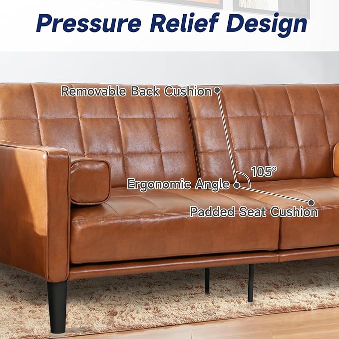 70” Mid-Century Modern Couch Breathable Faux Leather Couch with Upholstered Cushions/Pillows Loveseat Sofas &amp Couches for Living Room (Yellow)