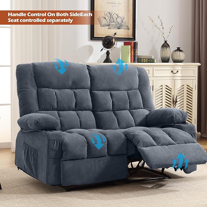 Manual Loveseat Recliner2 Seat Recliner Sofa Chair with 2 Cup Holders for AdultsCouch Set for Living Room BedroomOffice