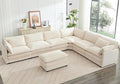 ROWHY 150'' Modular Sectional Cloud Couch 7 Seater Corner Sofa Big Comfy Corduroy V Shaped Couch with 4 Throw Pillows Convertible Chaise Ottoman Couches for Living Room Office Beige