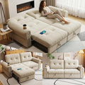 77 Queen Size Sofa Bed Loveseat Sleeper Sofa with Pull Out Bed and USB 2 Seater Convertible Small Couch for Living Room Bedroom Apartment (Beige Chenille)