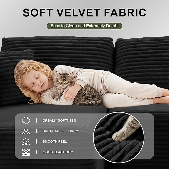 104 Modular Sectional Sofa with L-Shape Chaise Modern Upholstered Cloud Couches for Living Room Bedroom No Assembly Required Black
