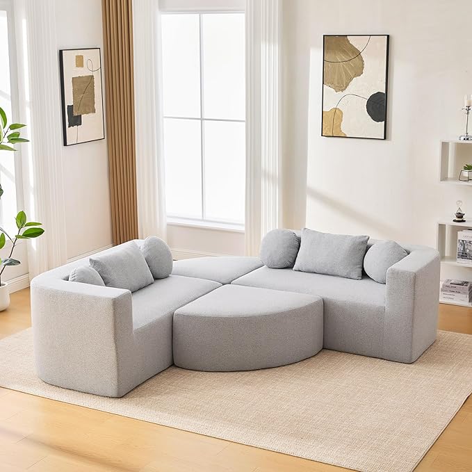 Boneless Couch Modular Sectional Sofa 114.9 Free-Combined Sofa Couch Sofa Bed Compression Sofa with Deep Seating and Curved Design for Living Room (Grey#20)