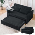 3 in 1 Pull Out CouchCorduroy Upholstered Convertible Sleeper Sofa Bed with Movable Side Table Modern Multifunctional Sofa with USB Port Cushioned Couch for Living Room (Black)