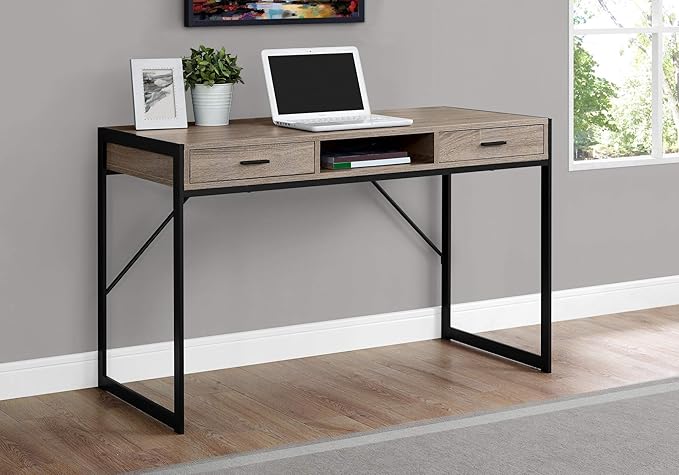Computer Desk Home Office Laptop Storage Drawers 48 l Work Brown Laminate Black Metal Contemporary Modern CJ232